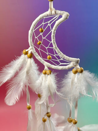 WHITE CRESCENT MOON DREAMCATCHER tingsha The Crystal Avenues 