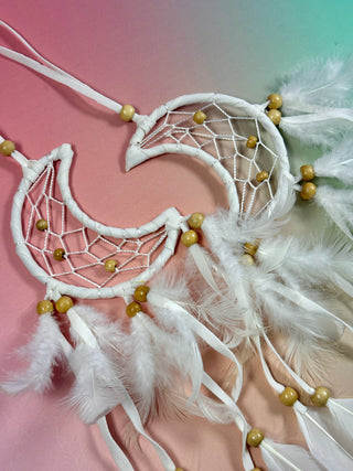 WHITE CRESCENT MOON DREAMCATCHER tingsha The Crystal Avenues 