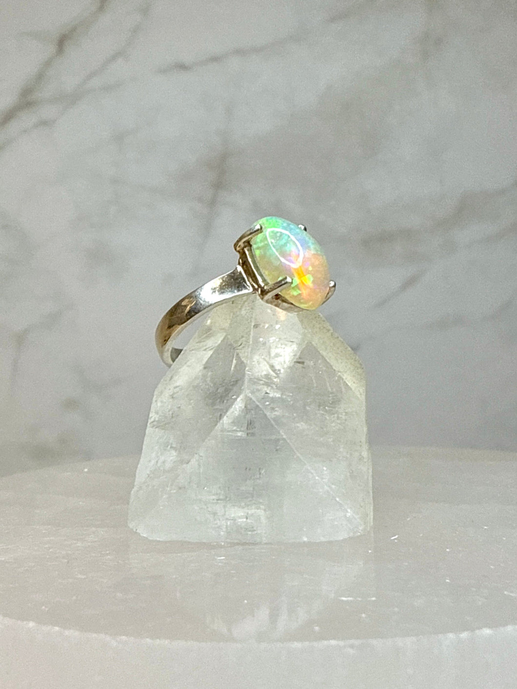 WHITE ETHIOPIAN OPAL SILVER RING (NO. 12) SIZE: 54 The Crystal Avenues 