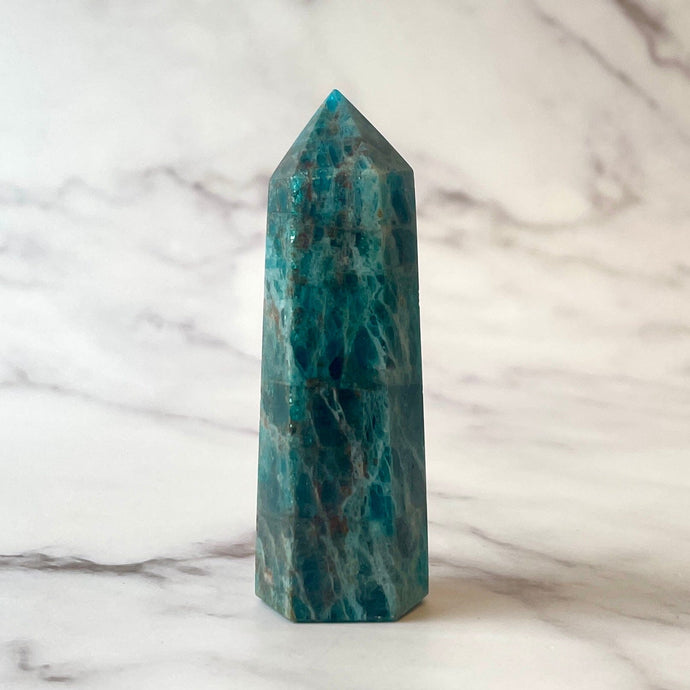 BLUE APATITE TOWER (1) tumble stone The Crystal Avenues 