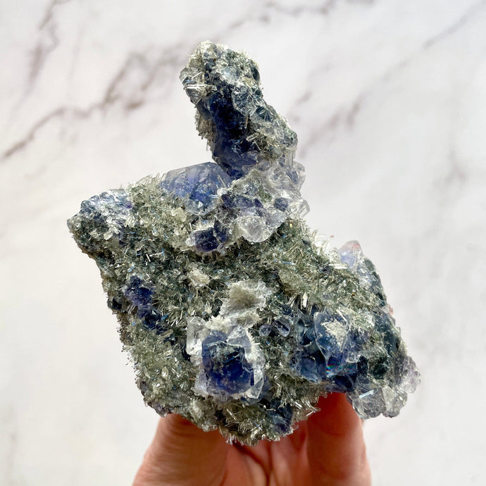 BLUE FLUORITE W. QUARTZ CLUSTER (3) The Crystal Avenues 