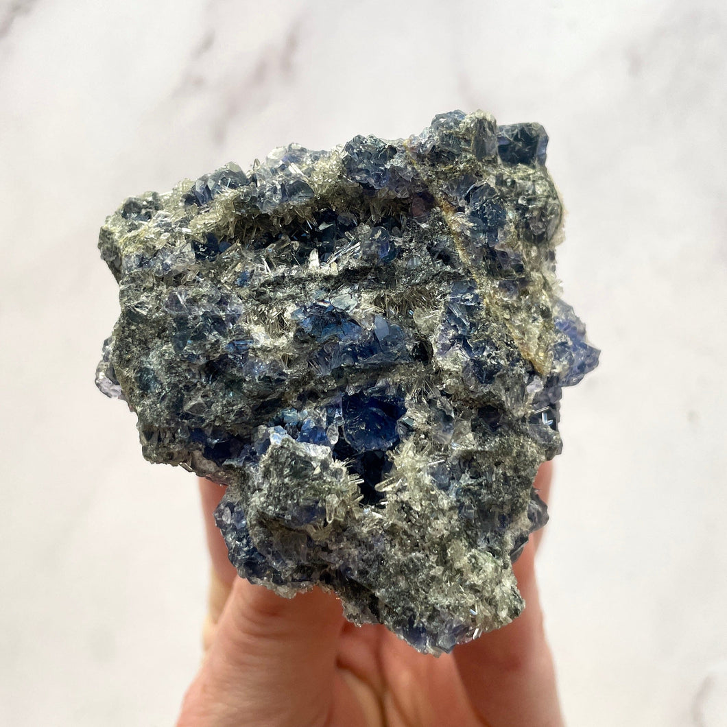 BLUE FLUORITE W. QUARTZ CLUSTER (5) The Crystal Avenues 