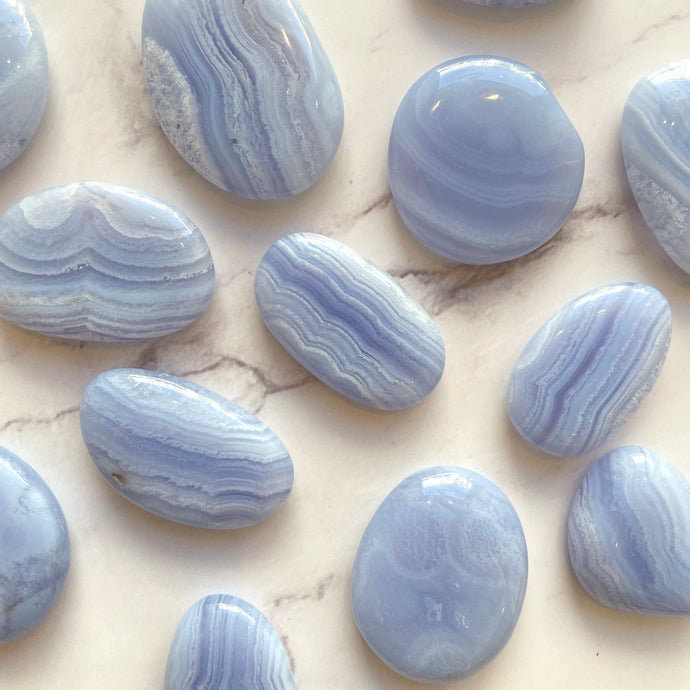 BLUE LACE AGATE PALM STONES tumble stone The Crystal Avenues 