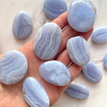 Load image into Gallery viewer, BLUE LACE AGATE PALM STONES tumble stone The Crystal Avenues 
