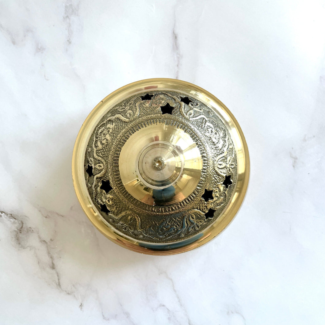 BRASS INCENSE BURNER WITH LID The Crystal Avenues 