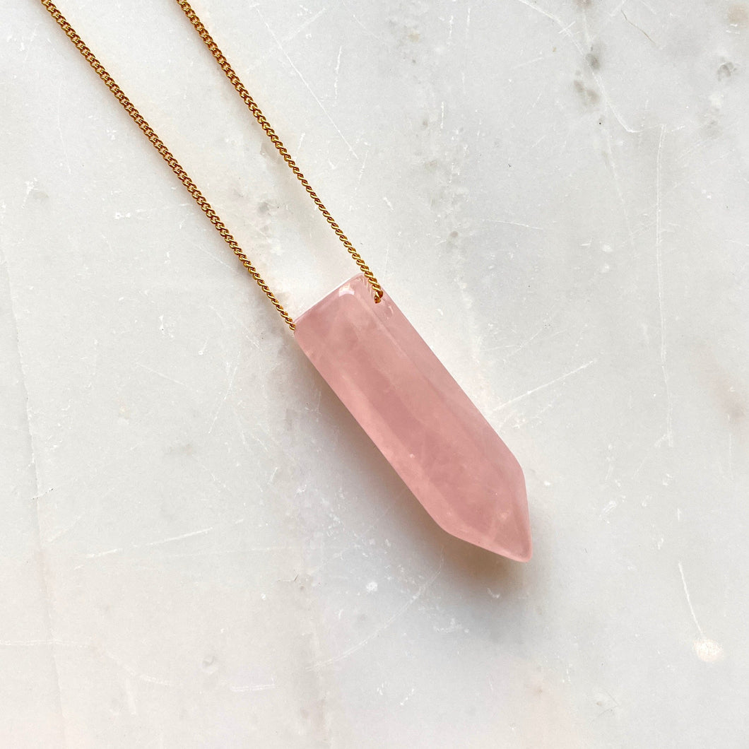 CRYSTAL NECKLACE - ROSE QUARTZ POINT Necklace The Crystal Avenues 