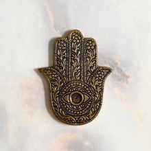 Indlæs billede til gallerivisning HAND OF FATIMA INCENSE HOLDER GOLD The Crystal Avenues 
