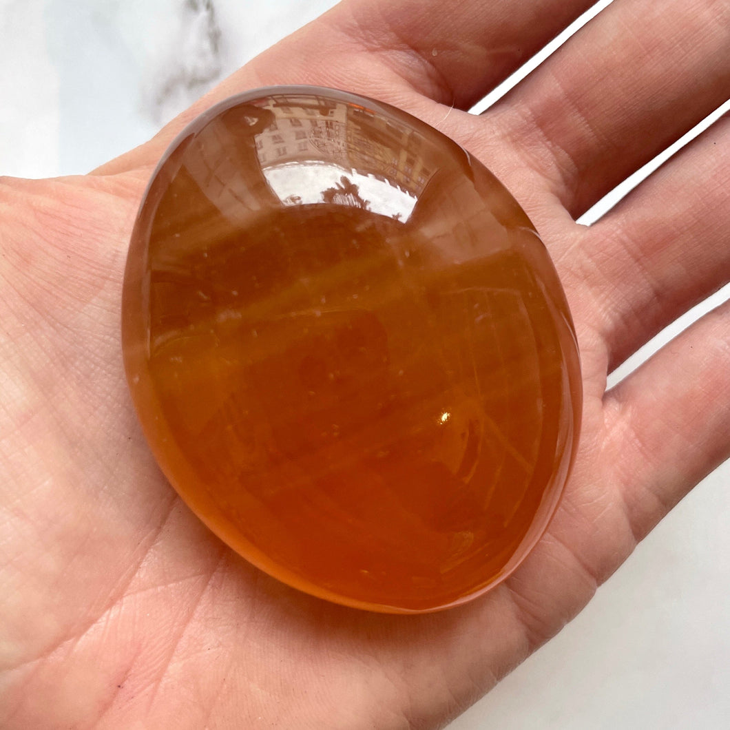 HONEY CALCITE PALM STONE (2) Palmstone The Crystal Avenues 