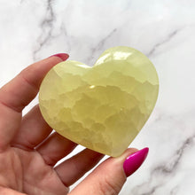 Load image into Gallery viewer, LEMON CALCITE HEART (1) Palmstone The Crystal Avenues 
