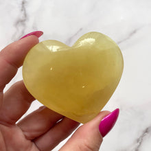 Load image into Gallery viewer, LEMON CALCITE HEART (2) Palmstone The Crystal Avenues 
