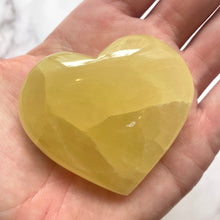 Load image into Gallery viewer, LEMON CALCITE HEART (3) Palmstone The Crystal Avenues 
