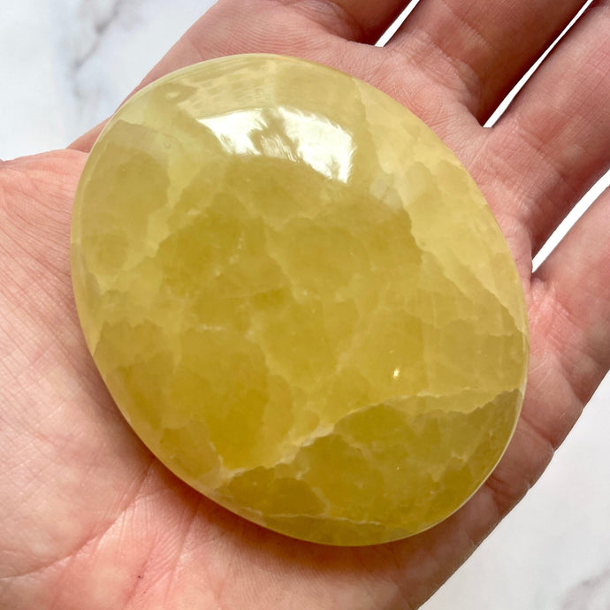 LEMON CALCITE PALM STONE (2) Palmstone The Crystal Avenues 