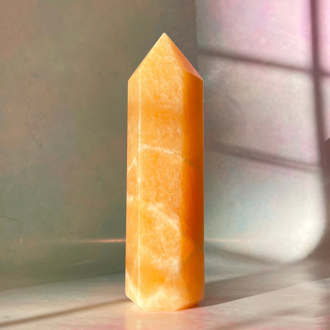 ORANGE CALCITE EXTRA QUALITY TOWER (2) tumble stone The Crystal Avenues 