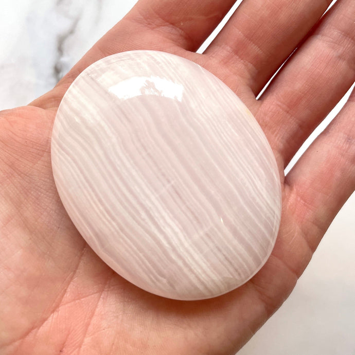 PINK MANGANO CALCITE PALM STONE (1) tumble stone The Crystal Avenues 