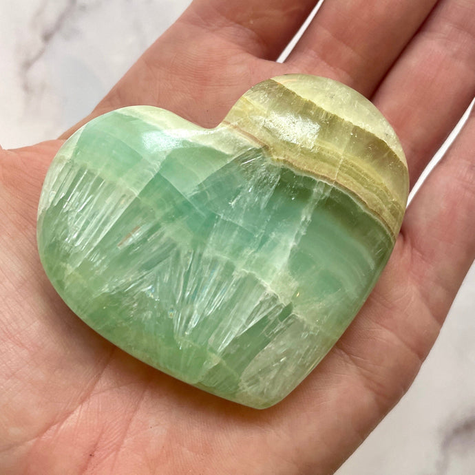 PISTACHIO CALCITE HEART (2) Palmstone The Crystal Avenues 