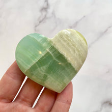 Load image into Gallery viewer, PISTACHIO CALCITE HEART (3) Palmstone The Crystal Avenues 
