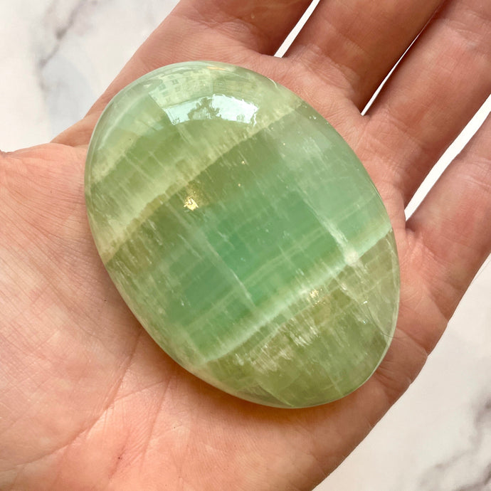 PISTACHIO CALCITE PALM STONE (4) Palmstone The Crystal Avenues 