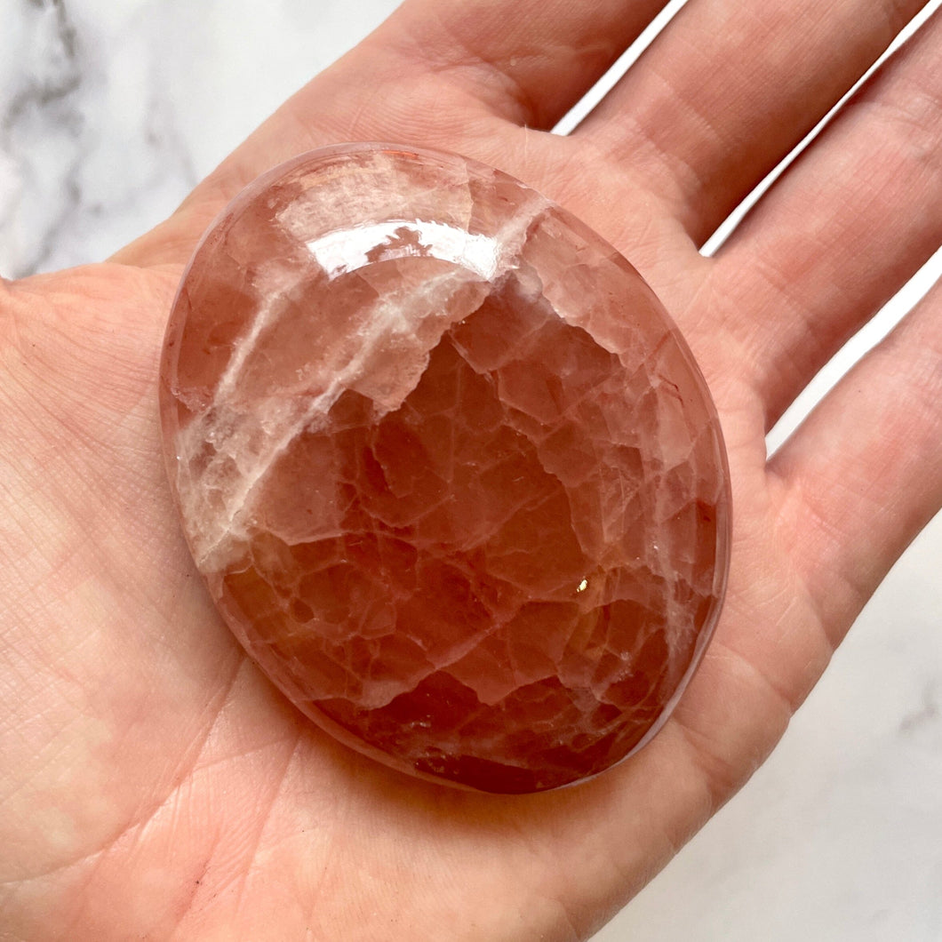 ROSE CALCITE PALM STONE (3) The Crystal Avenues 