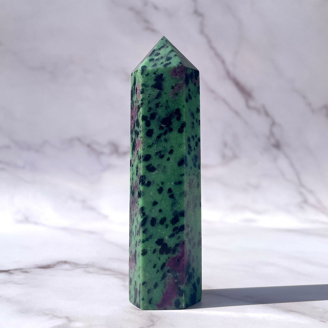 RUBY ZOISITE TOWER (2) tumble stone The Crystal Avenues 